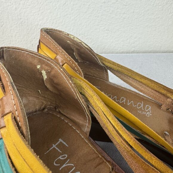 Fernanda Roy’s Leather Huaraches Mexican Woven Sandals Wedge Heel Tan Multi 10 - Picture 2 of 11